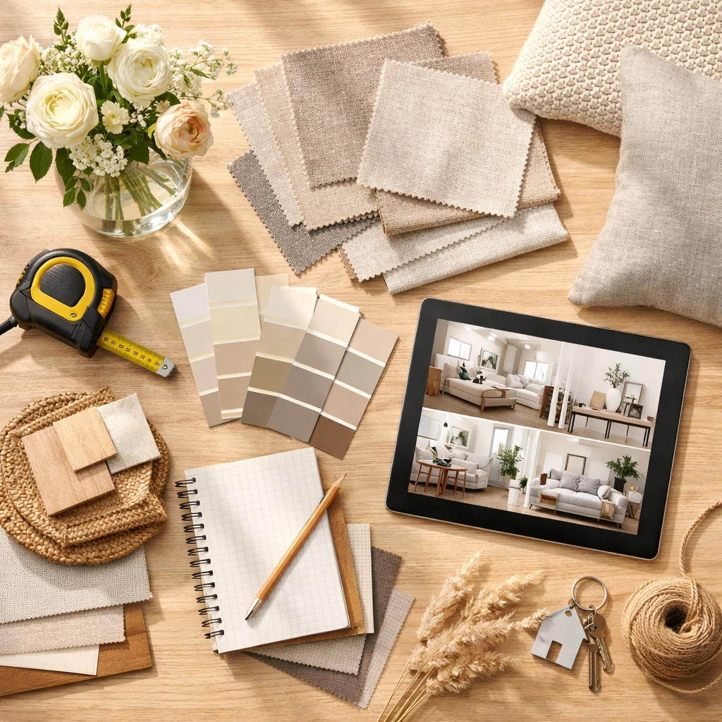 Home staging planning materials and design samples for NC property renovation