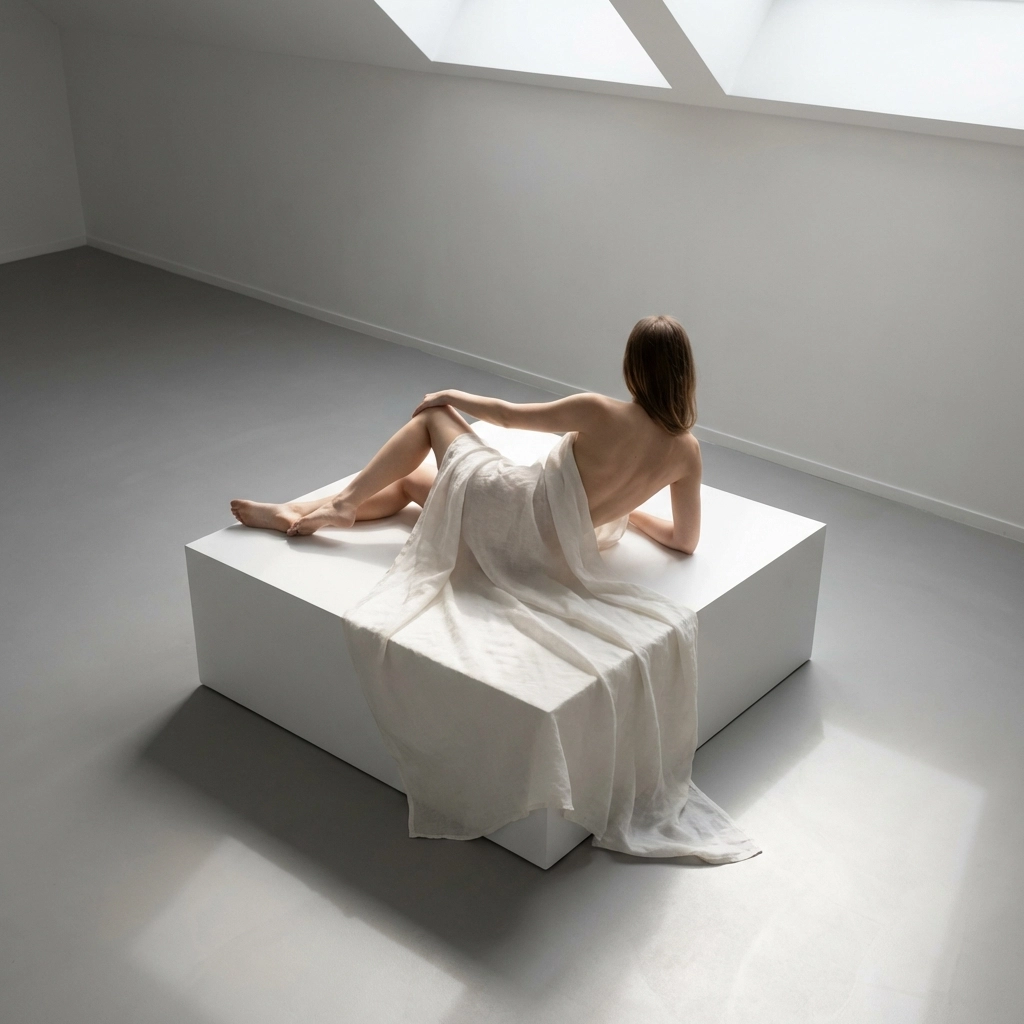 Posing nude models for fine art photography using creative high-angle composition and soft light.