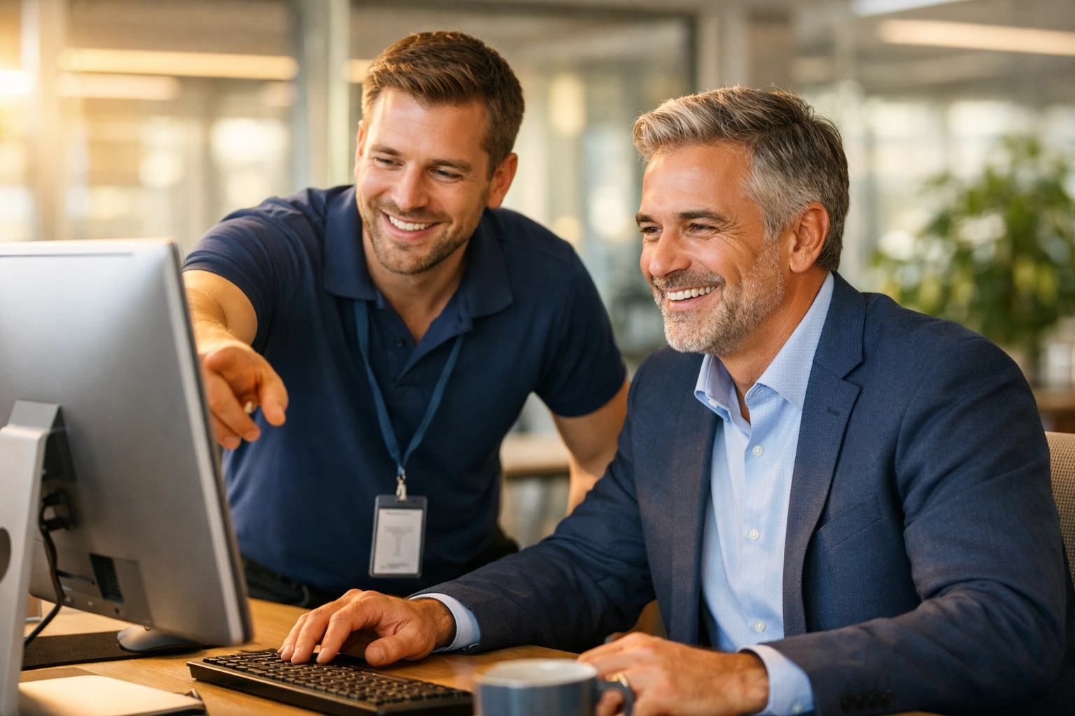 Reliable IT support technician assisting a Vacaville business manager to improve office productivity and morale.