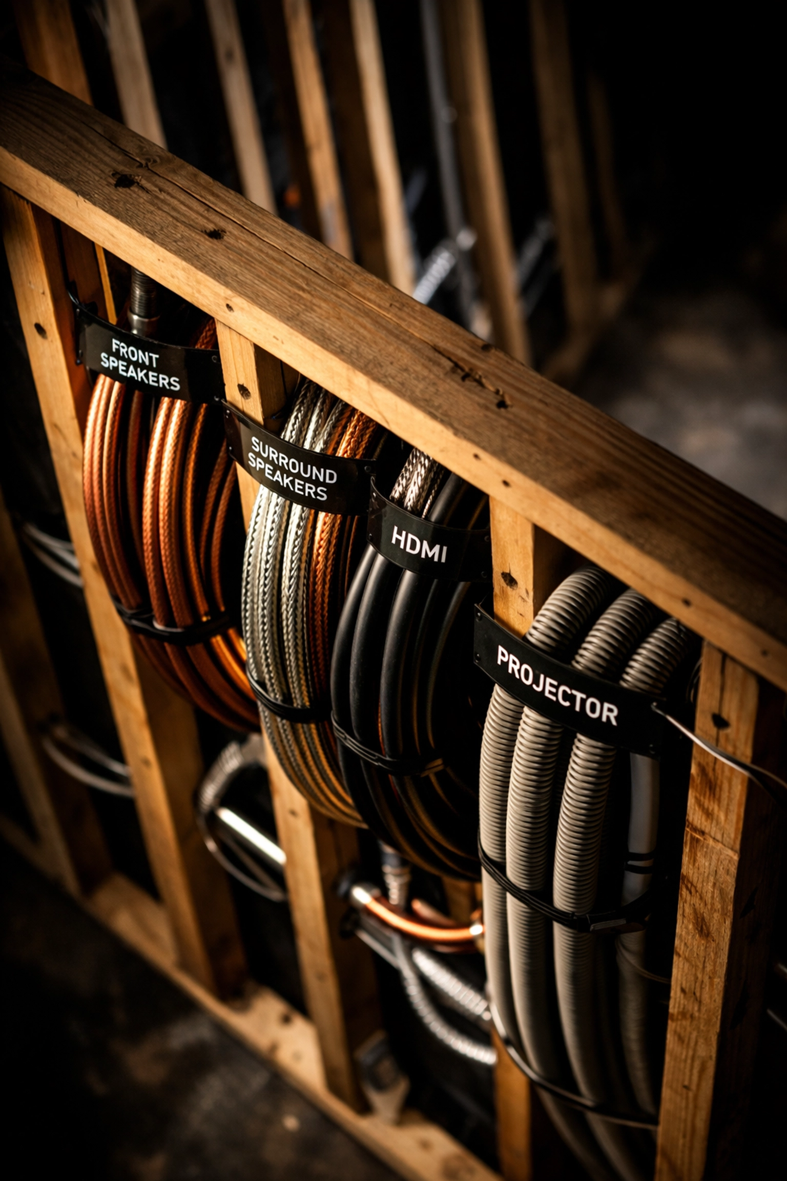 Professional in-wall wiring and cable infrastructure for custom home theater installation