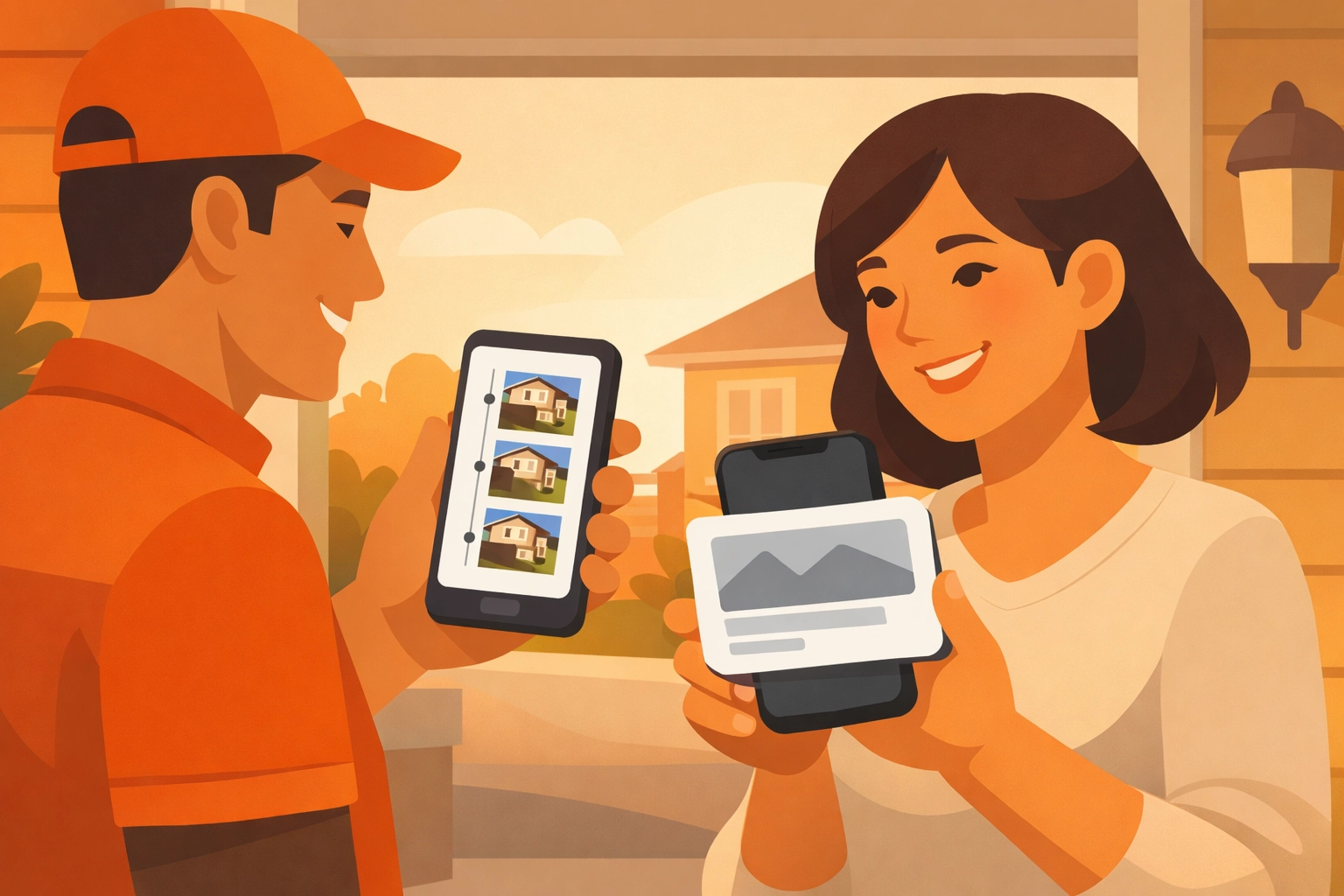 Contractor sharing a project photo timeline with a homeowner via a mobile-friendly link.