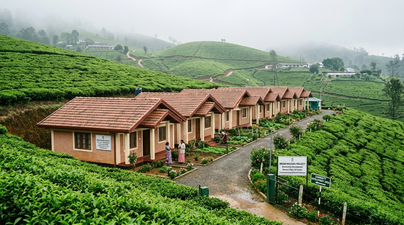 Newly constructed houses under the Indian Housing Project in Nuwara Eliya