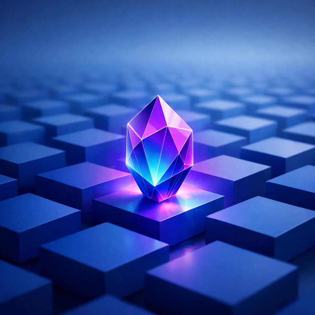 Unique glowing geometric shape standing out from a grid, symbolizing personalized workplace accessibility and focus.