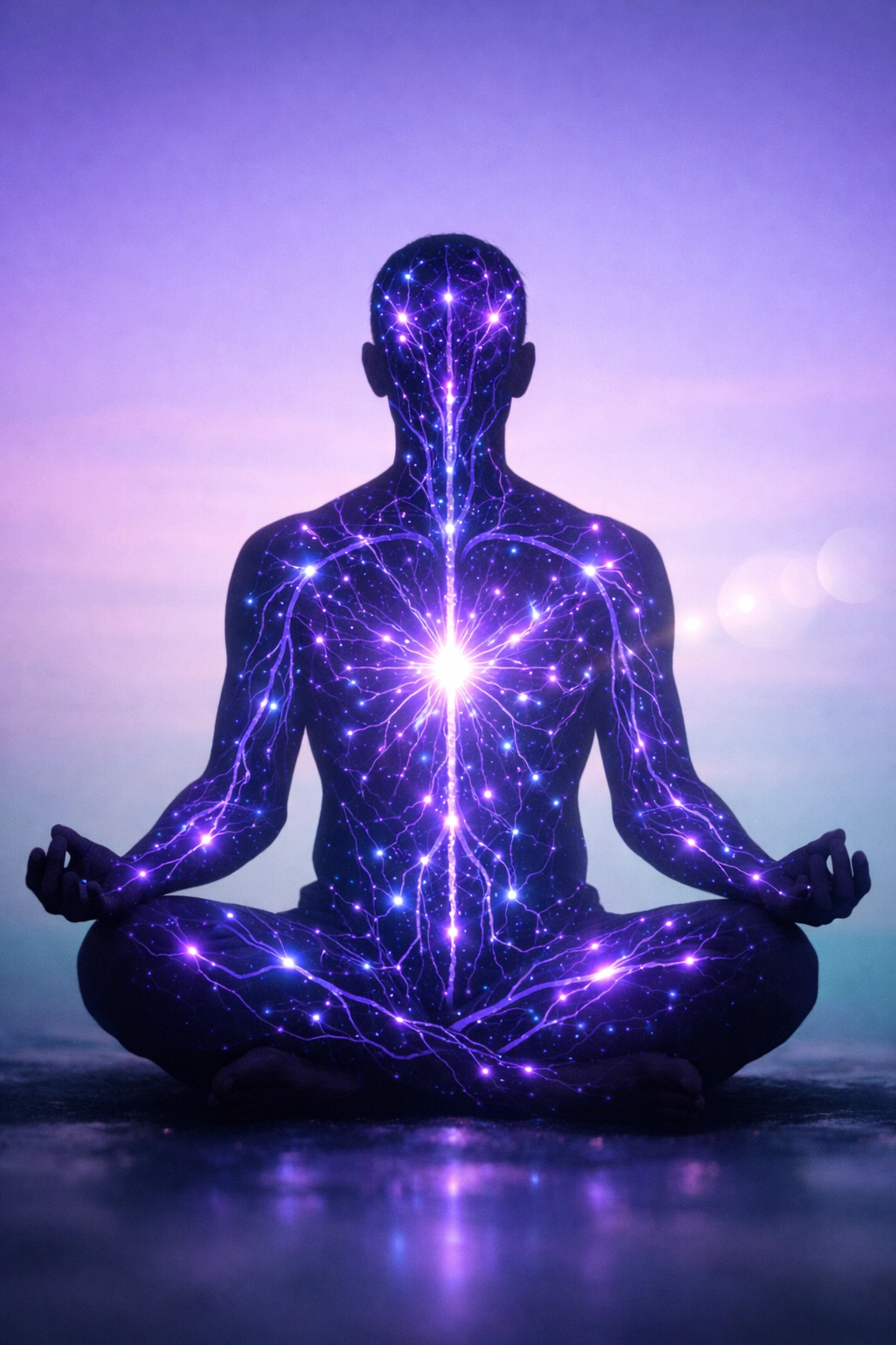 Nervous system visualization showing neural pathways during meditation and somatic awareness