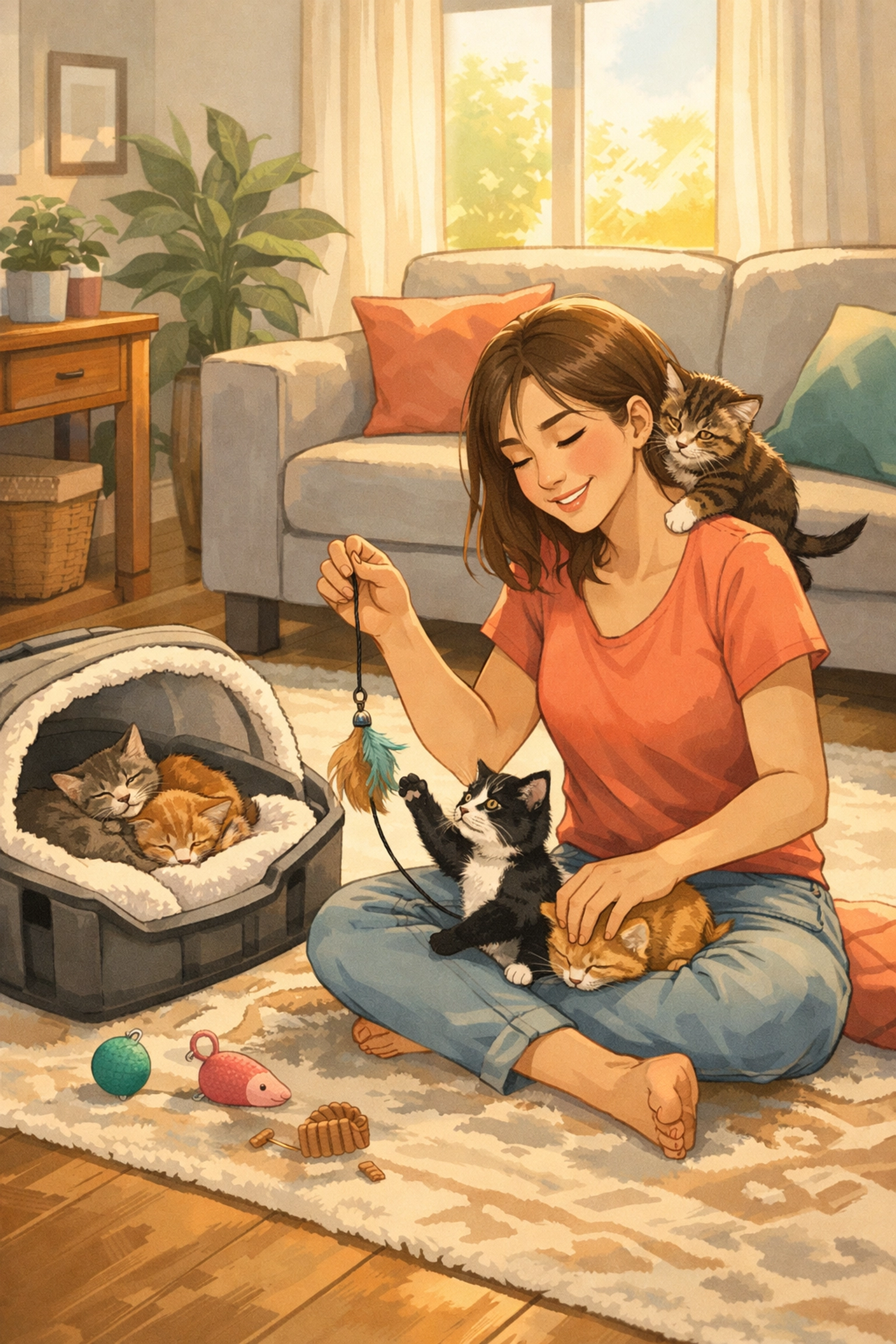 Foster volunteer caring for kittens at home for Dorchester Paws