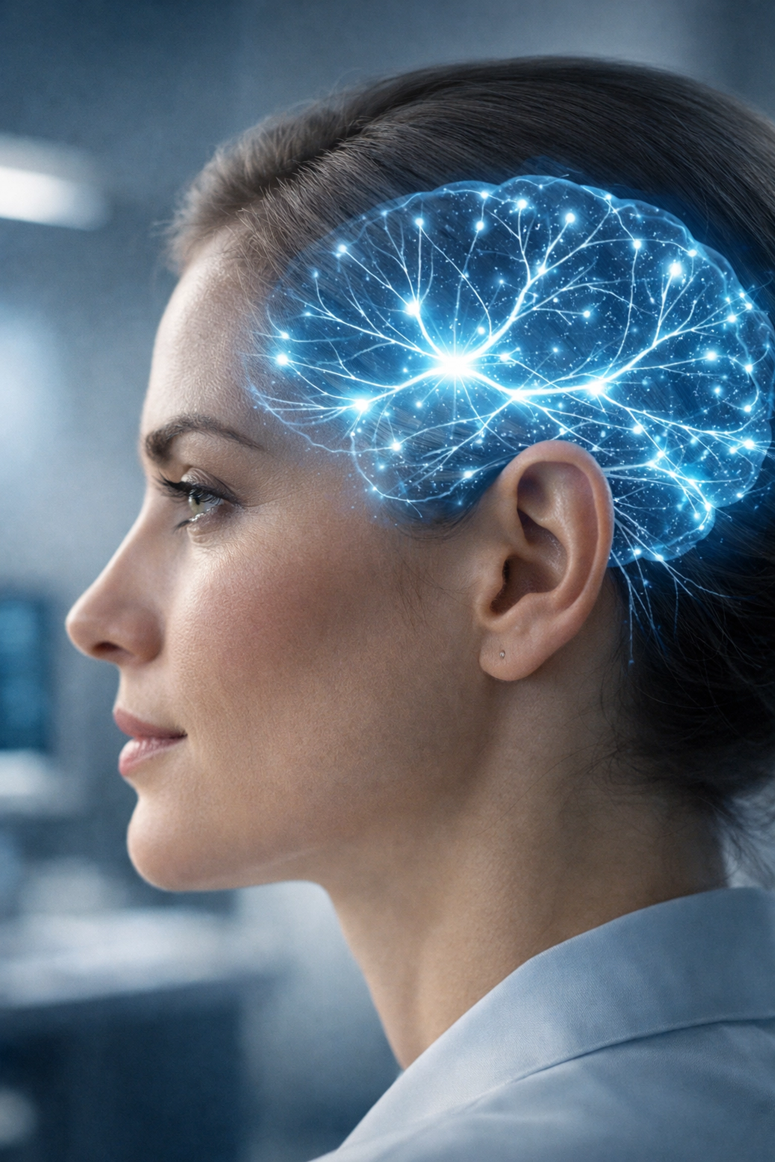 Diagnostic neural network scan on a profile view, illustrating the ARCHR²™ stress response framework.