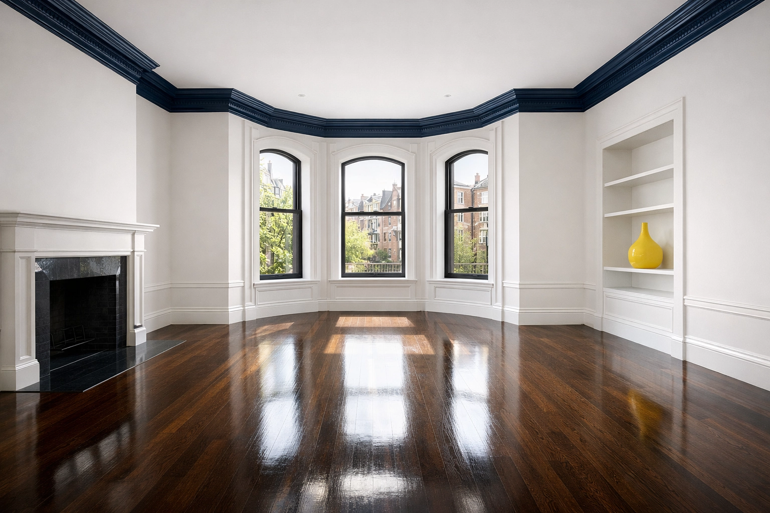 Pristine empty living room in a Boston home ready for move-in cleaning.
