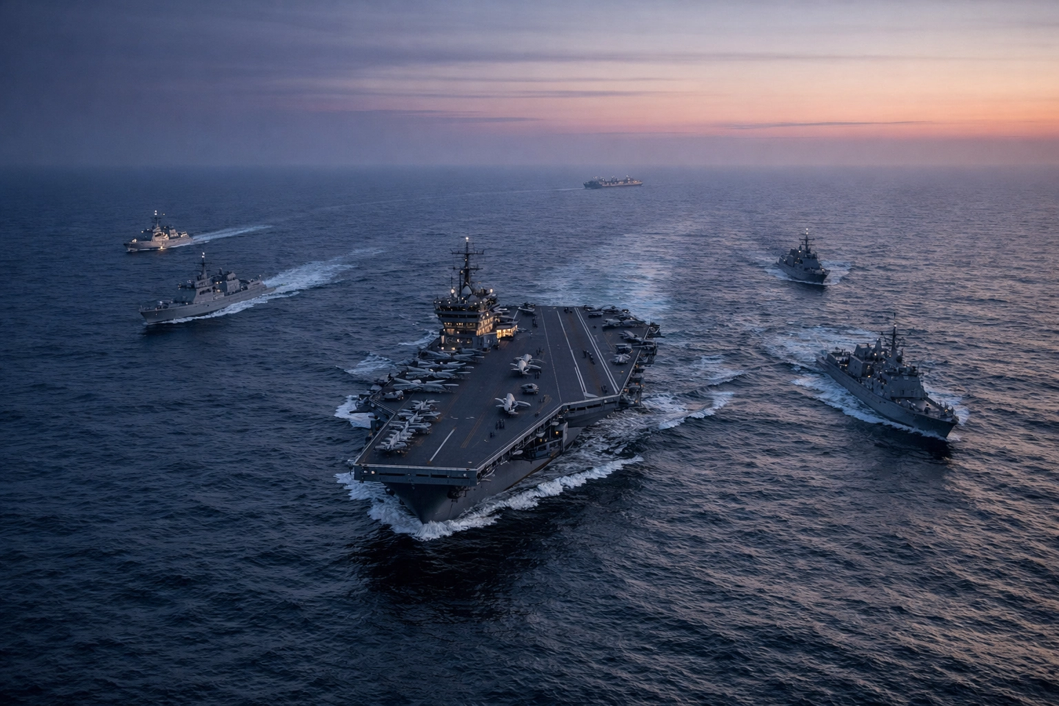 US Navy aircraft carrier strike group at sea relating to Iran military deployment news