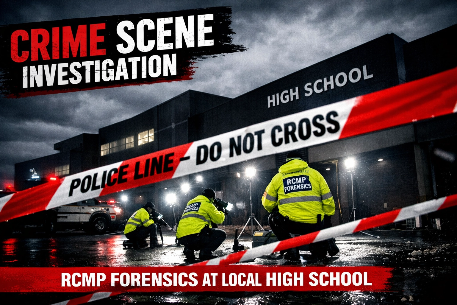 RCMP forensic investigators at Tumbler Ridge school shooting crime scene investigation