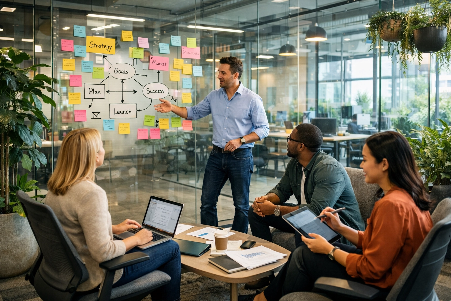 ServiceNow implementation partner strategy team planning an ITOM roadmap in a modern workspace.