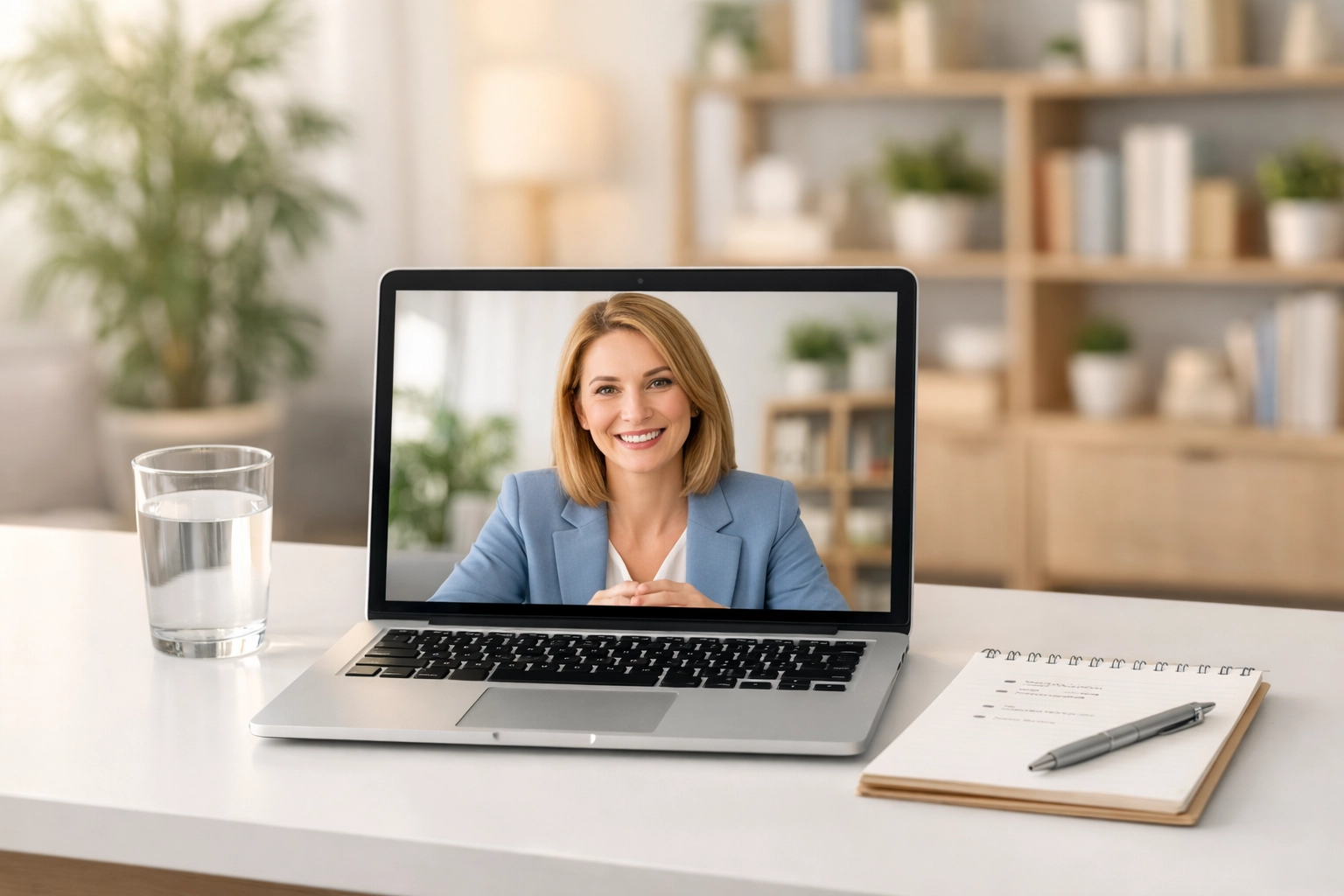 Professional bookkeeper hosting a video consultation for small business financial support.