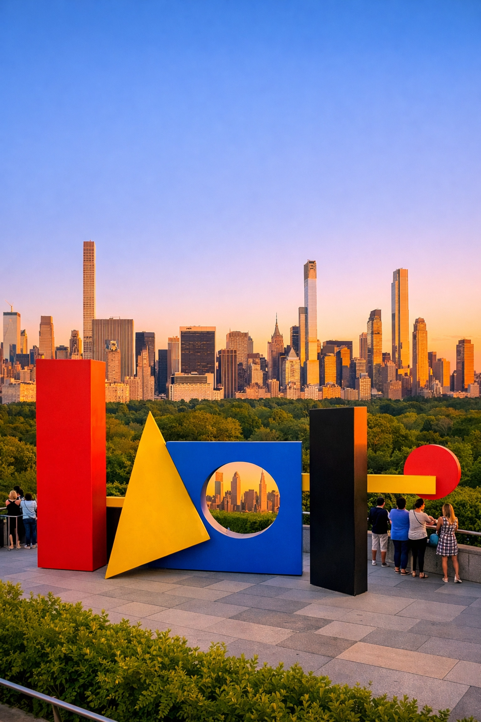 Sunset view of Central Park and the NYC skyline from the Met Rooftop, a top photography location in 2026.
