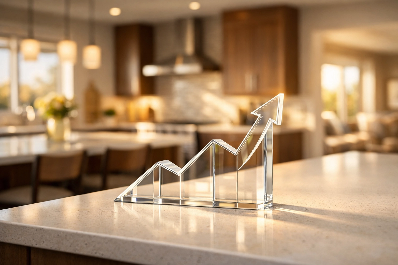 Sunlit modern kitchen in a Goodyear home representing steady Arizona housing market value growth. Sunlit modern kitchen in a Goodyear home representing steady Arizona housing market value growth.