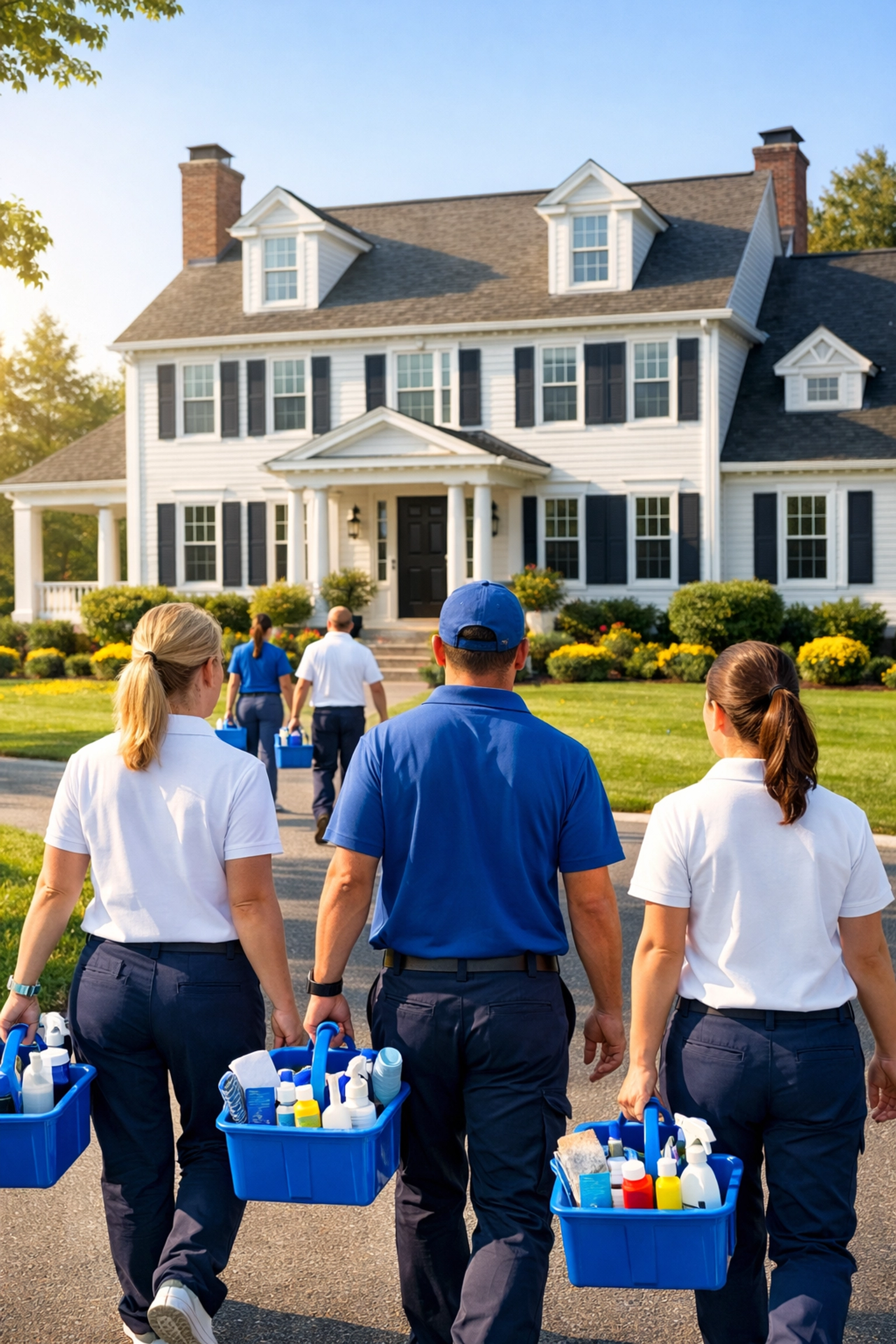 Professional cleaners Hopkinton MA team arriving at a local home for a reliable weekly house cleaning service.