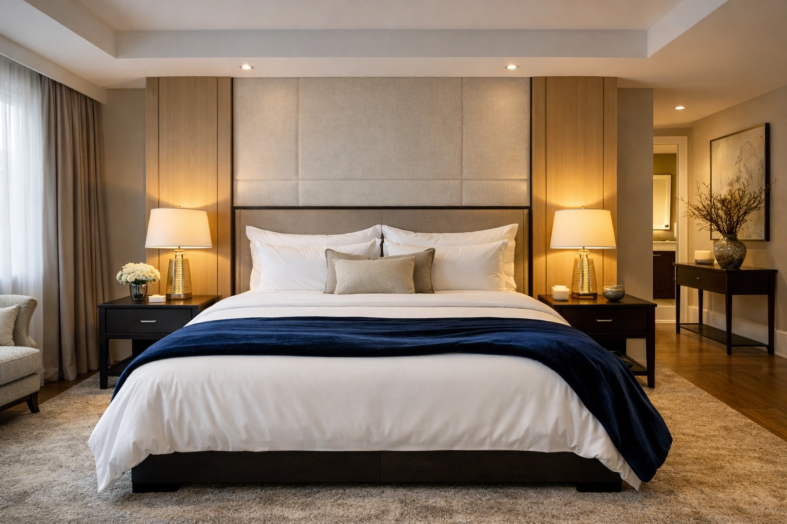 A pristine and healthy master bedroom sanctuary following expert cleaning services near me.