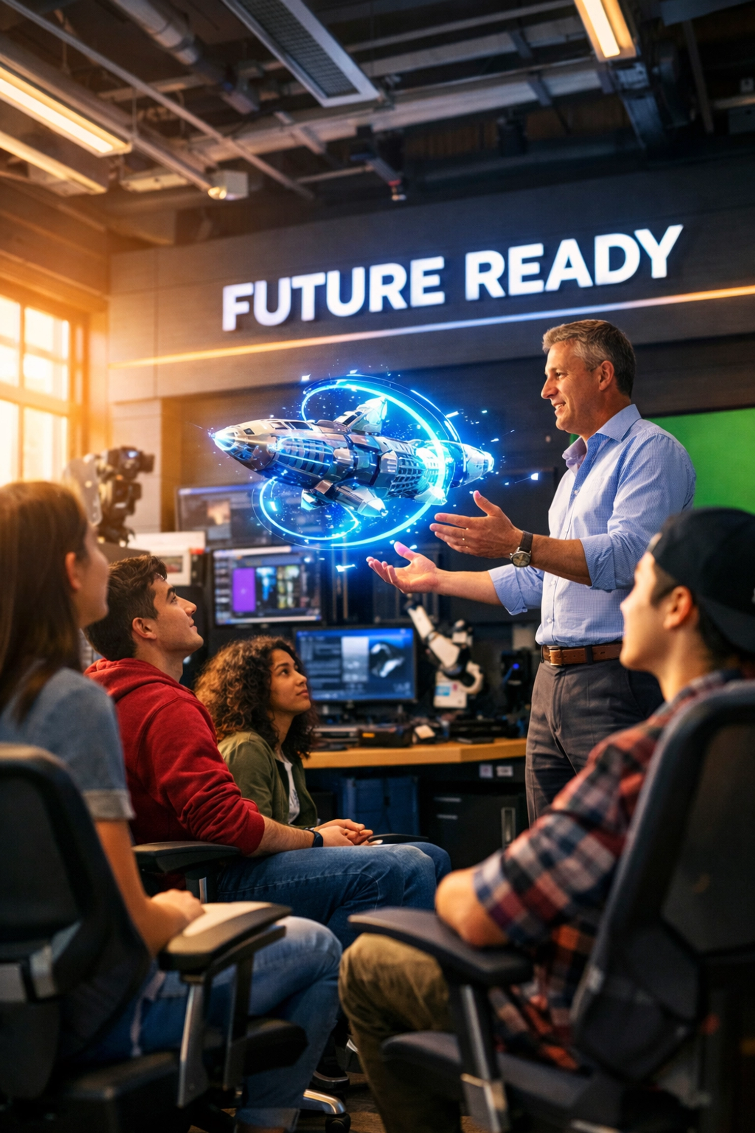 Future Ready education program showing students learning workforce skills in a modern lab.