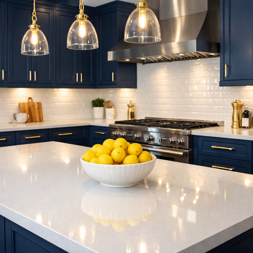 A sparkling clean luxury kitchen in Massachusetts after a visit from professional cleaning services near me.