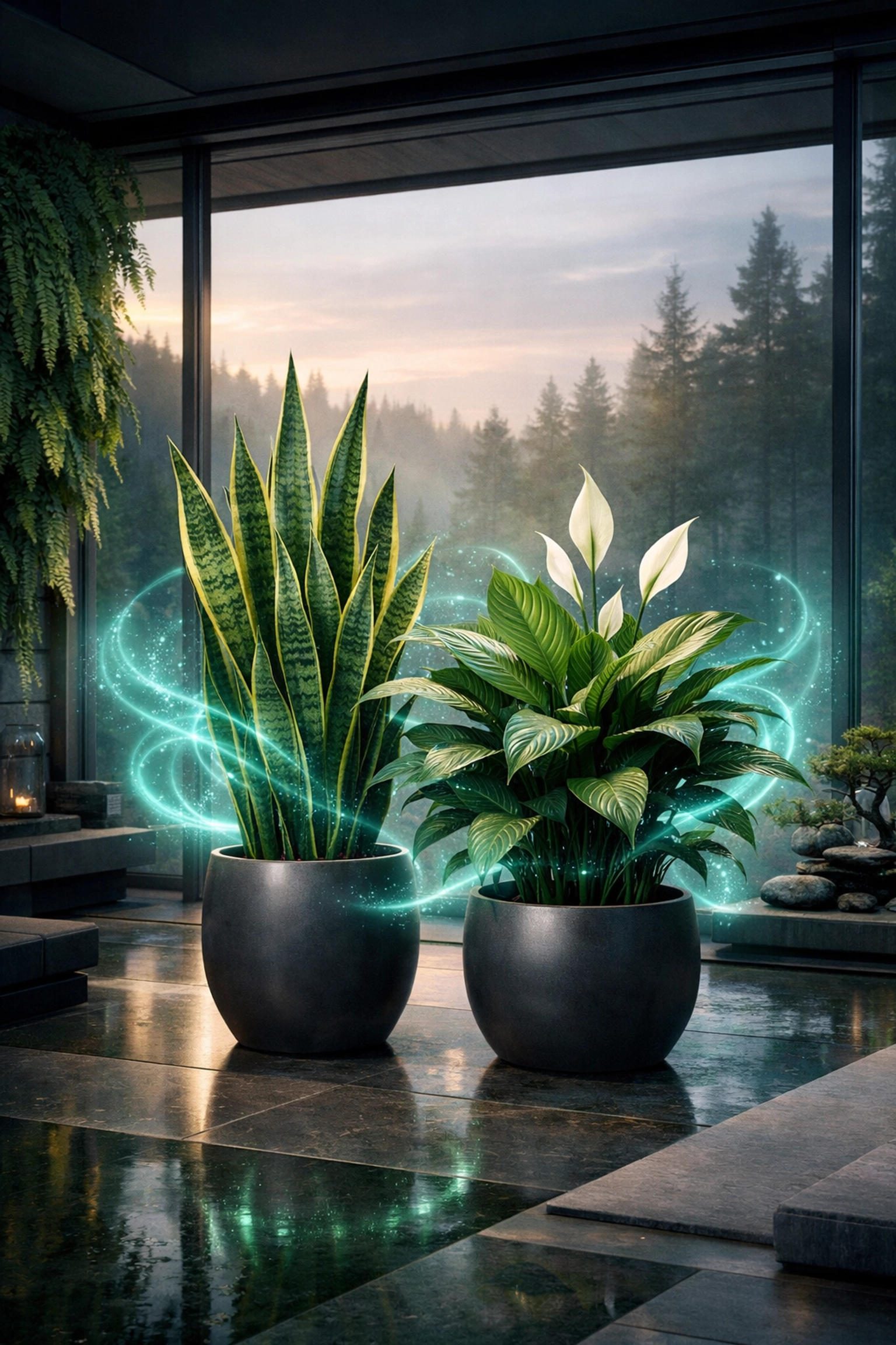 Vibrant indoor plants illustrating natural air purification in a low-tox home environment.