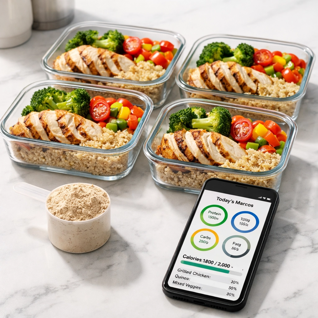 High-protein meal prep containers with chicken and vegetables for GLP-1 weight loss nutrition