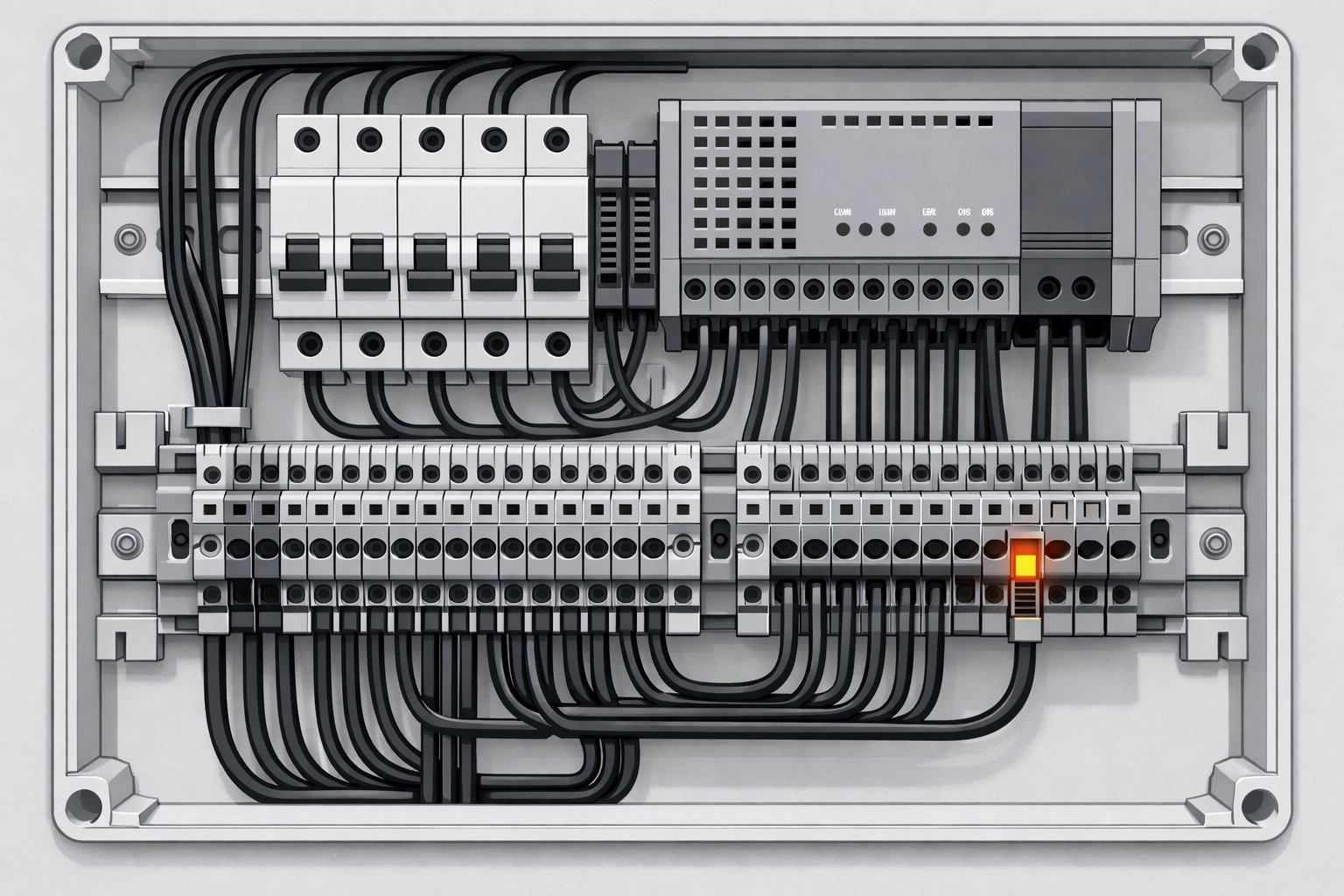 Professionelle Verkabelung im Verteilerkasten zur Vermeidung von Fehlern in der Elektroinstallation.