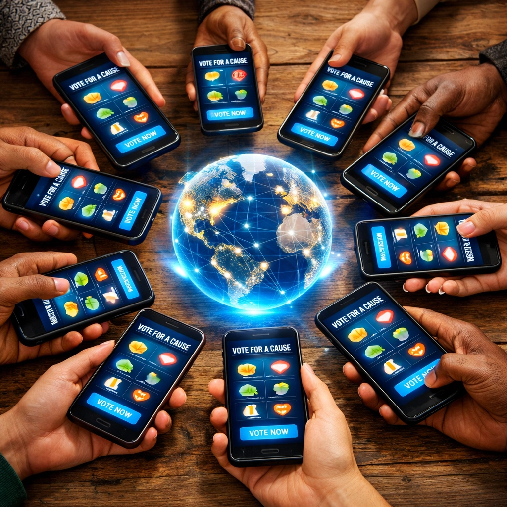 Community members voting on charitable allocations through Larecoin DAO governance