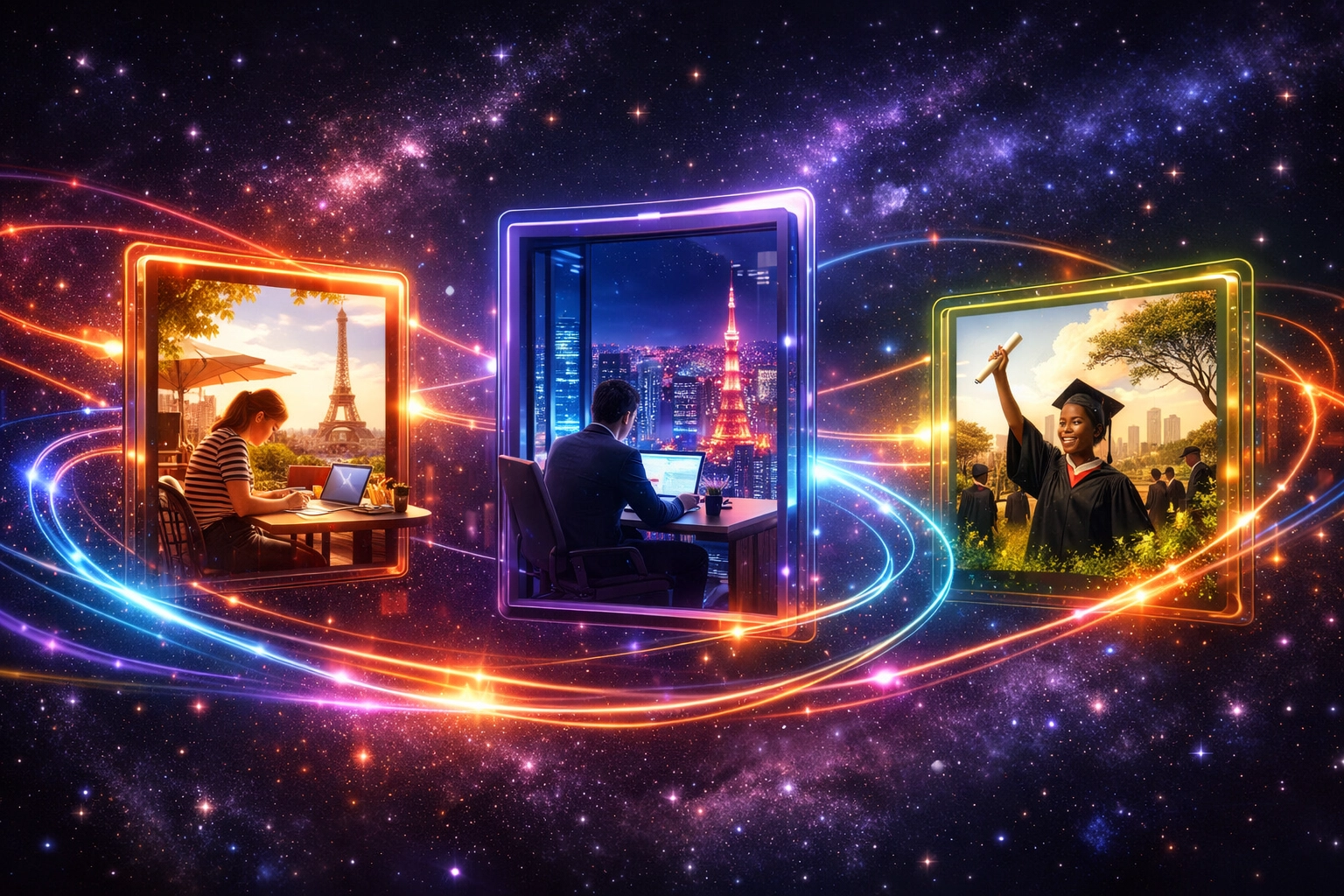 A global network of students in different countries, illustrating worldwide acceptance of online education in 2026.