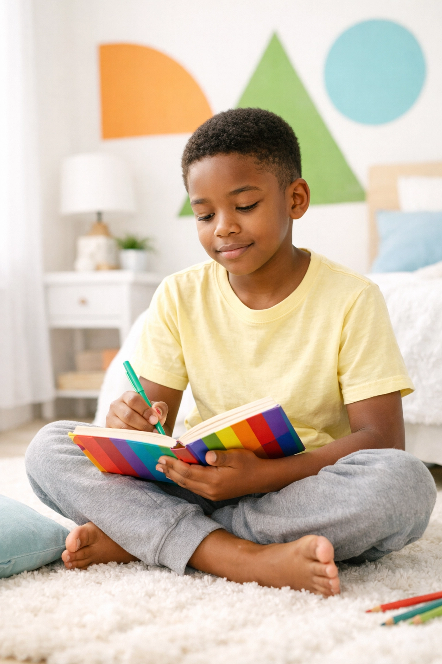 Young boy journaling to develop emotional intelligence and self-reflection skills