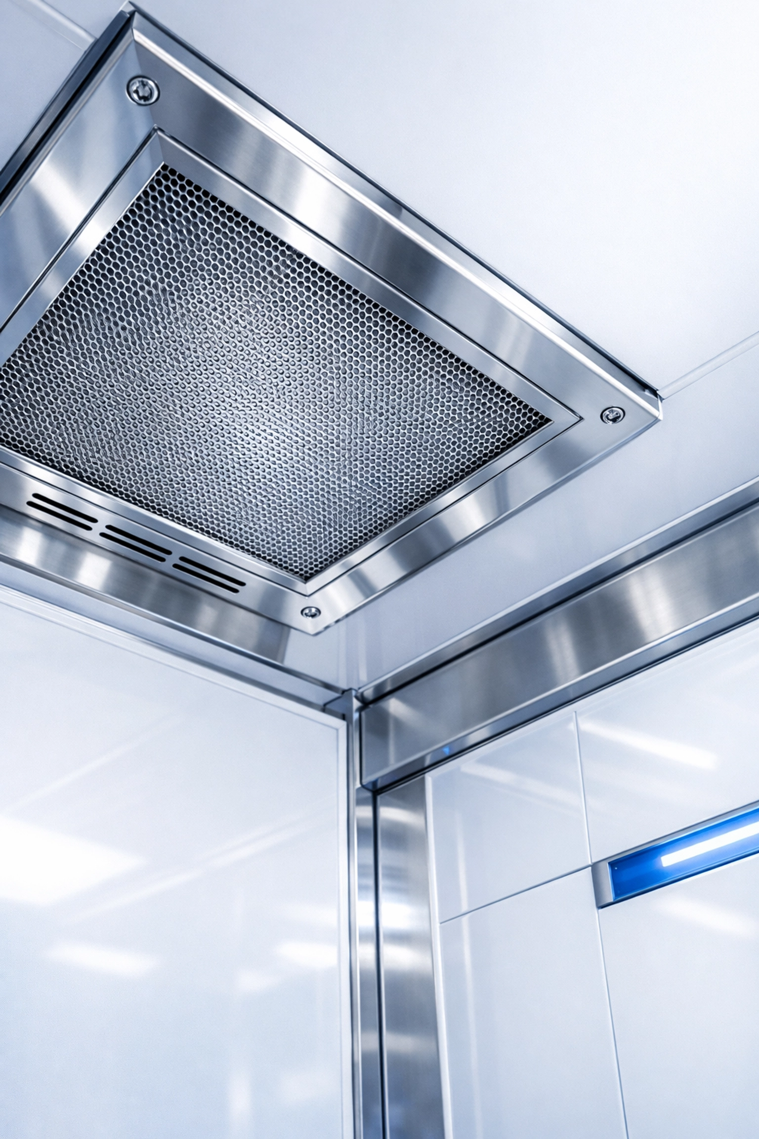 Impeccably clean stainless steel laboratory air vent showcasing microscopic clinical precision.