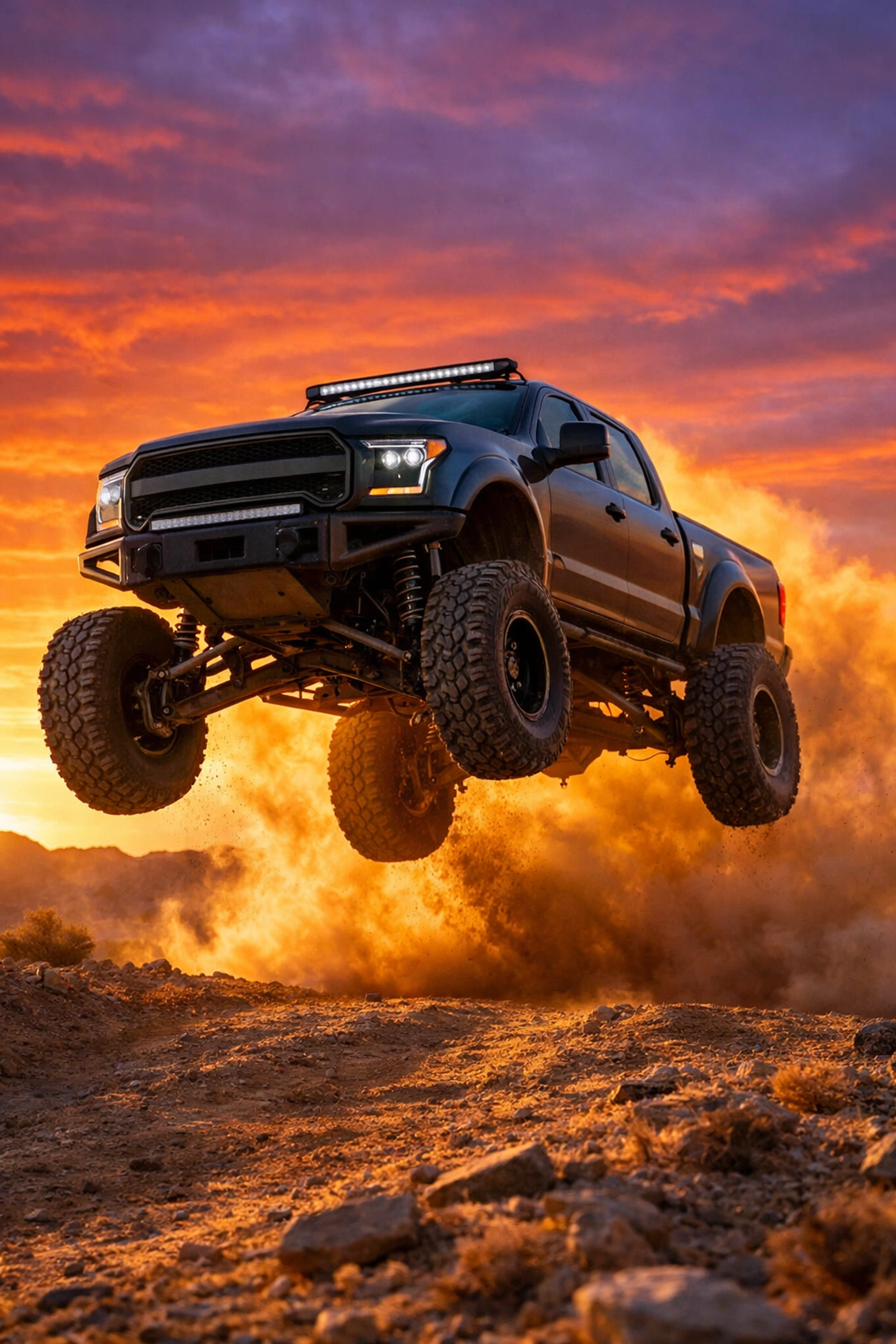 Lifted truck with ReadyLift big lift kit off-roading with 37-inch tires and maximum ground clearance