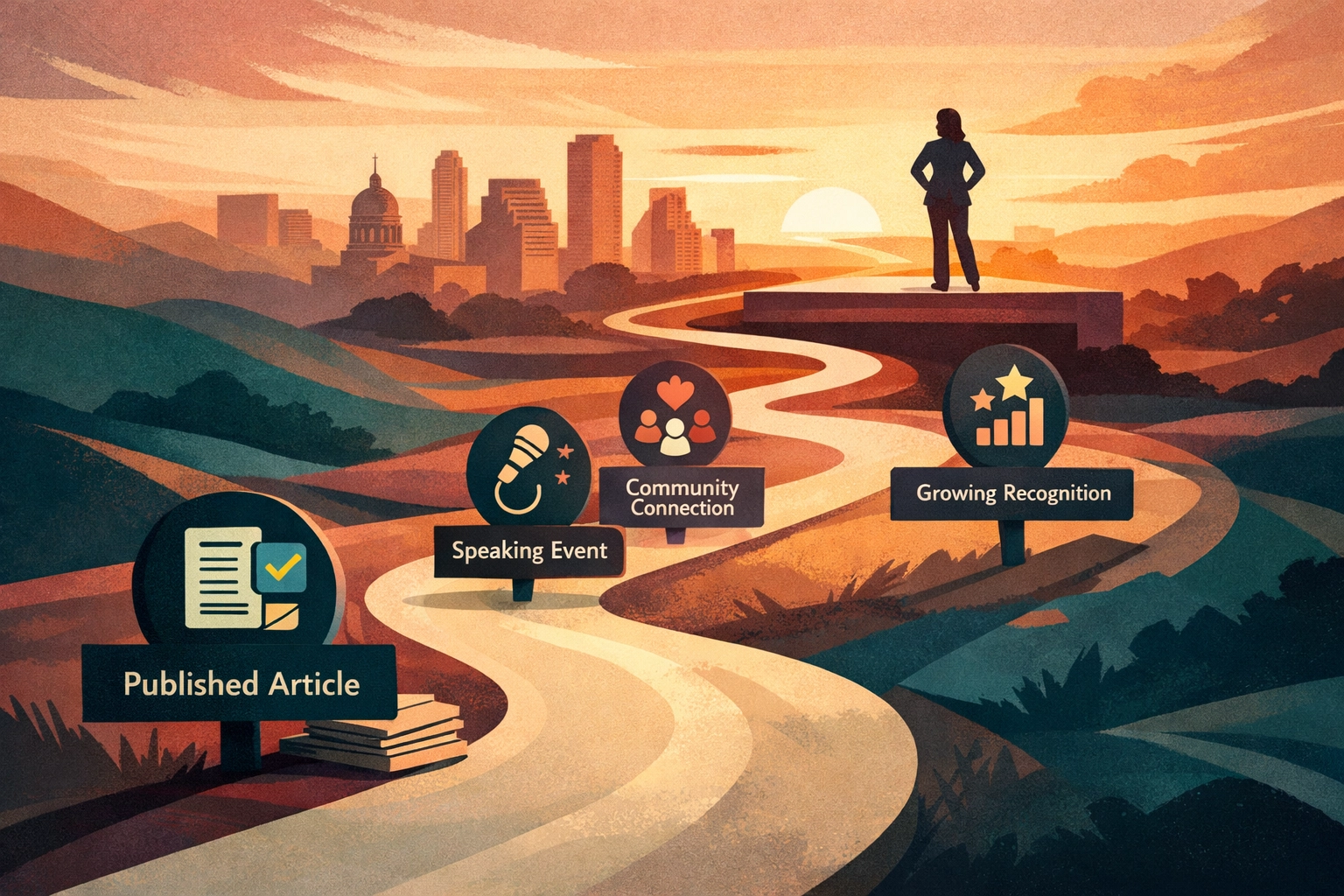 Personal brand building journey showing growth milestones for Austin business success