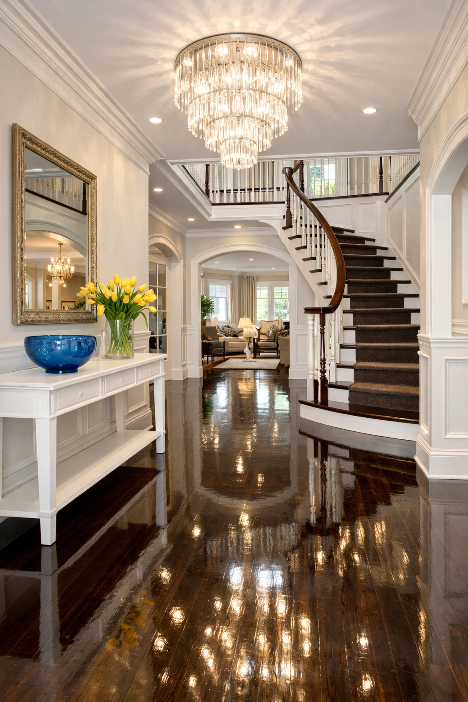 Clean and polished grand foyer in Andover representing the ultimate house cleaning routine.
