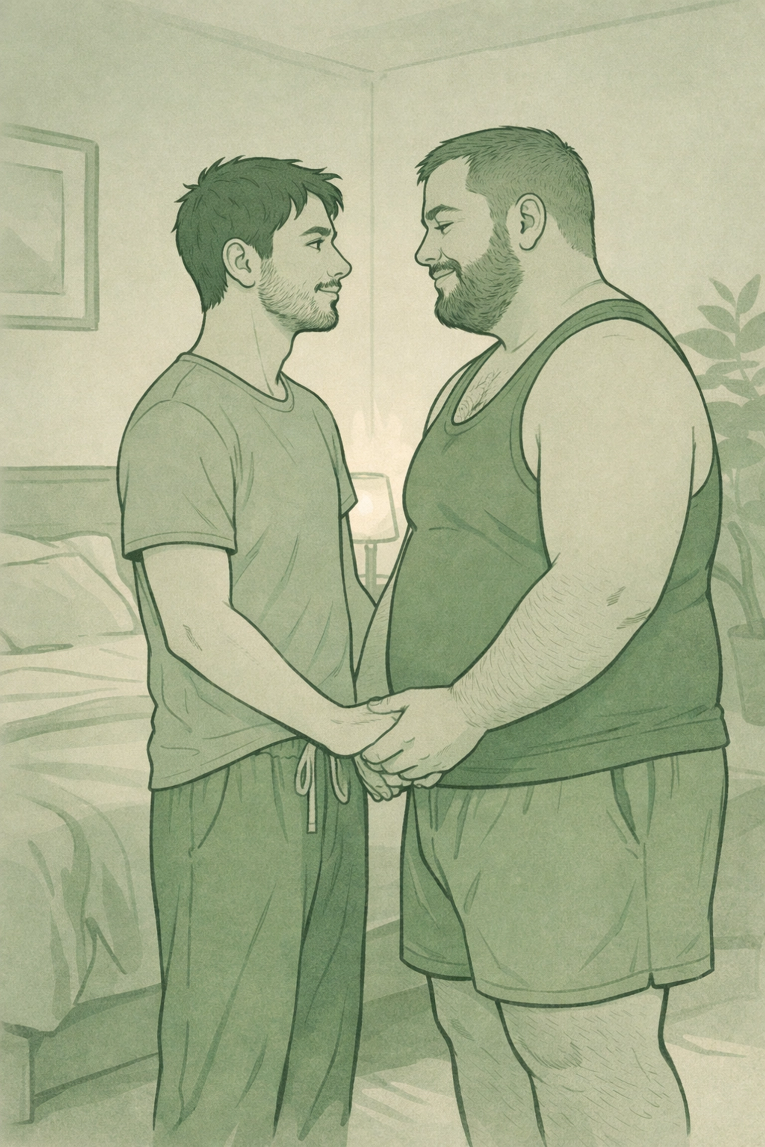 Two men of different body types holding hands illustrating body positivity in gay romance