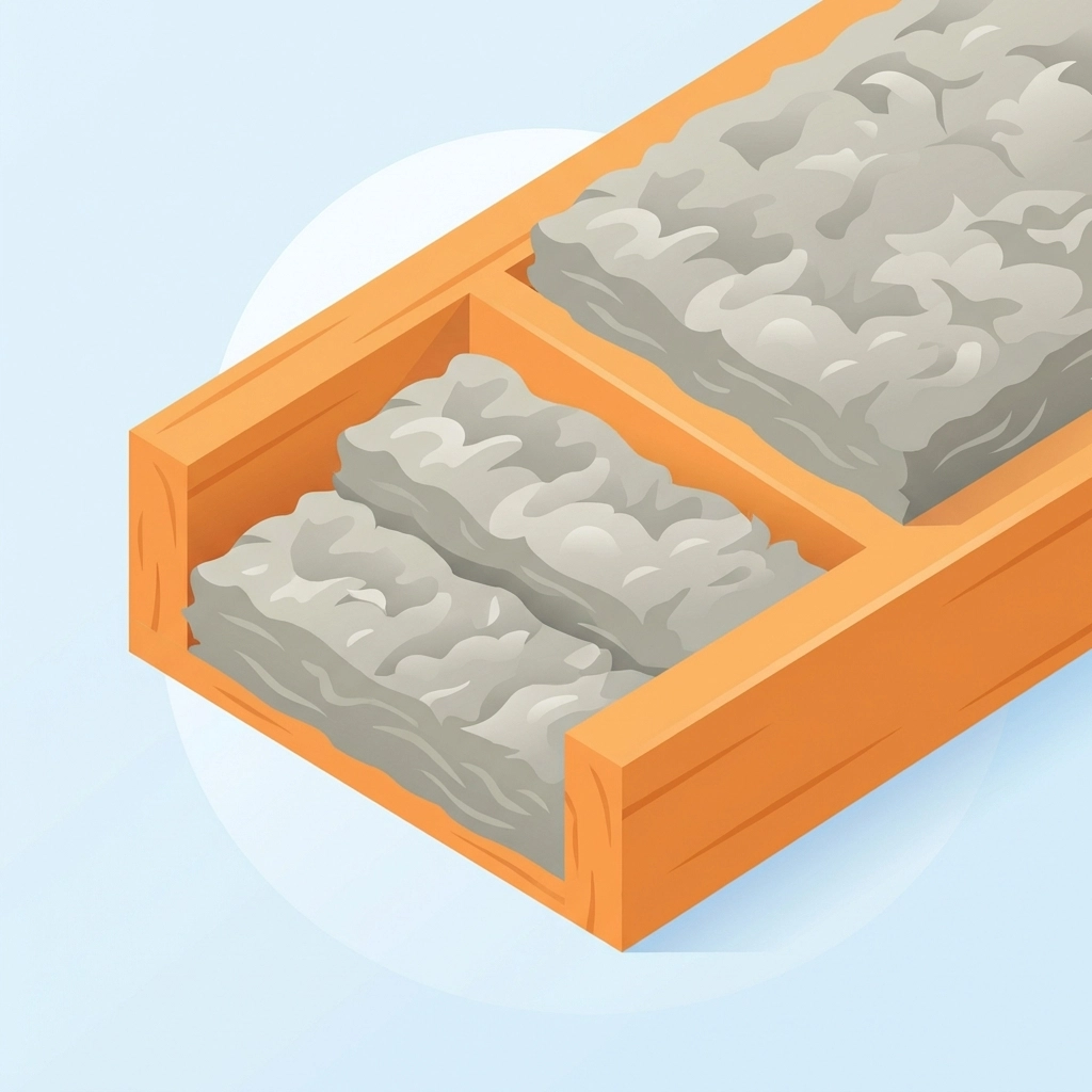 Loft cross-section showing Rockwool mineral wool insulation installed to trap heat and boost energy efficiency