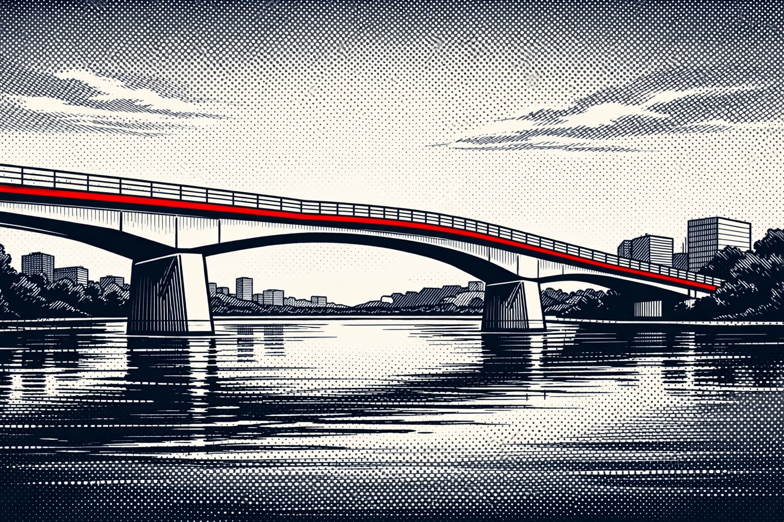 Line art illustration of a bridge symbolizing the path to unity and support for foster care communities.