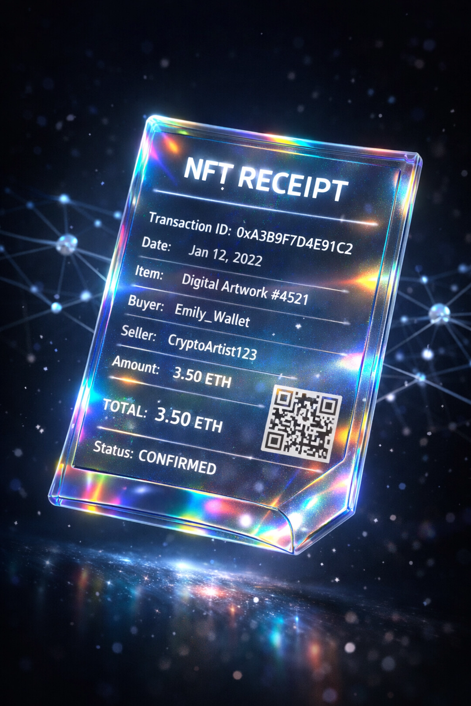 Blockchain NFT receipt showing immutable transaction proof for LUSD stablecoin merchant payments