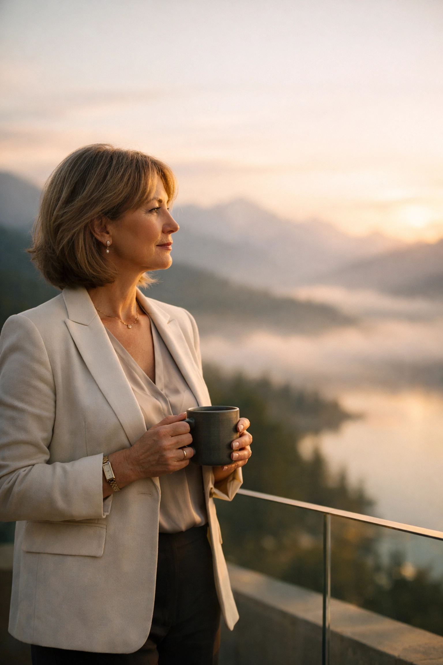 Woman enjoying a peaceful morning, representing time reclaimed by protecting retirement savings from market losses.
