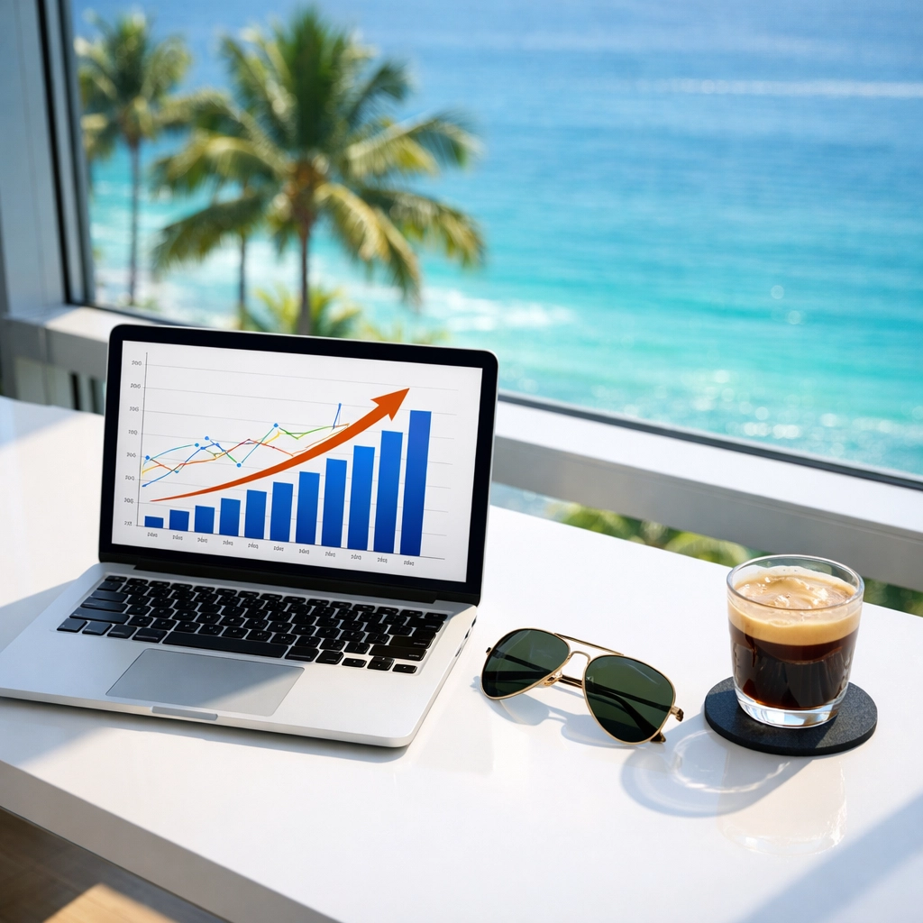 Modern Florida office desk with growth charts representing a professional business valuation roadmap for sellers.