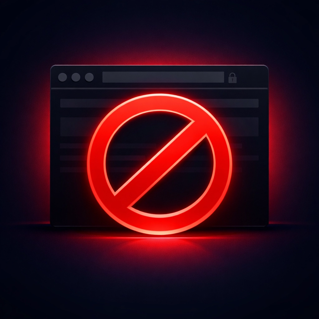 Illustration of a blocked website window showing how hidden settings stop Google from indexing your site.