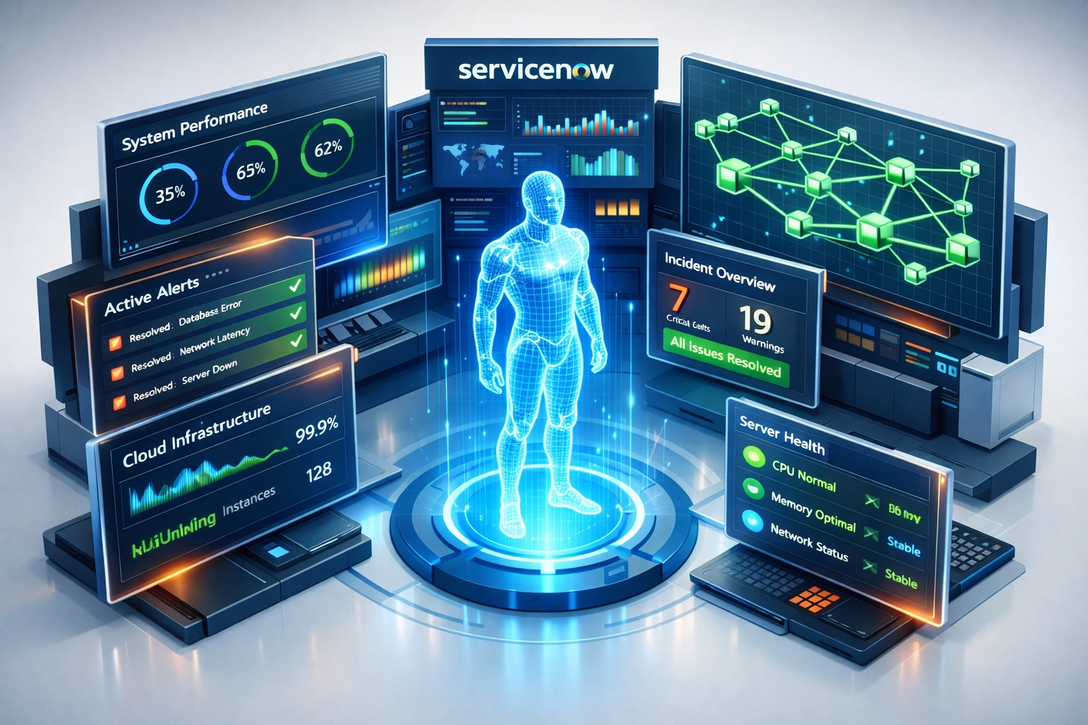 Agentic AI automating ServiceNow ITOM alerts and infrastructure monitoring with real-time dashboards