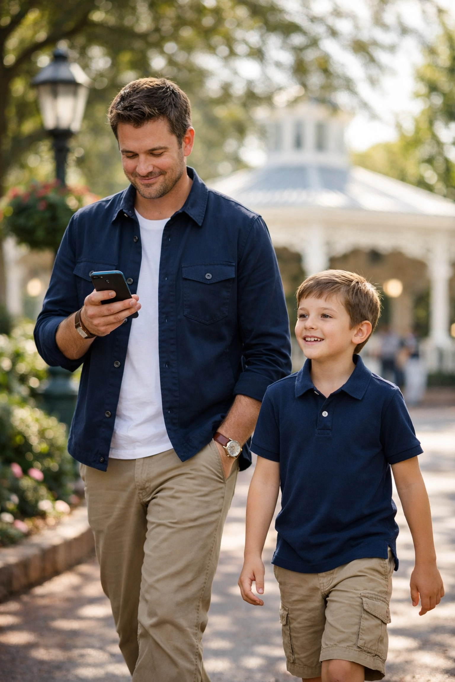 Father and son enjoying a stress-free day at Disney World thanks to expert travel planning.
