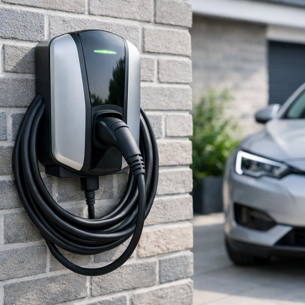 Professional EV charger installation on a modern Dorset home, ensuring landlord electrical safety compliance.
