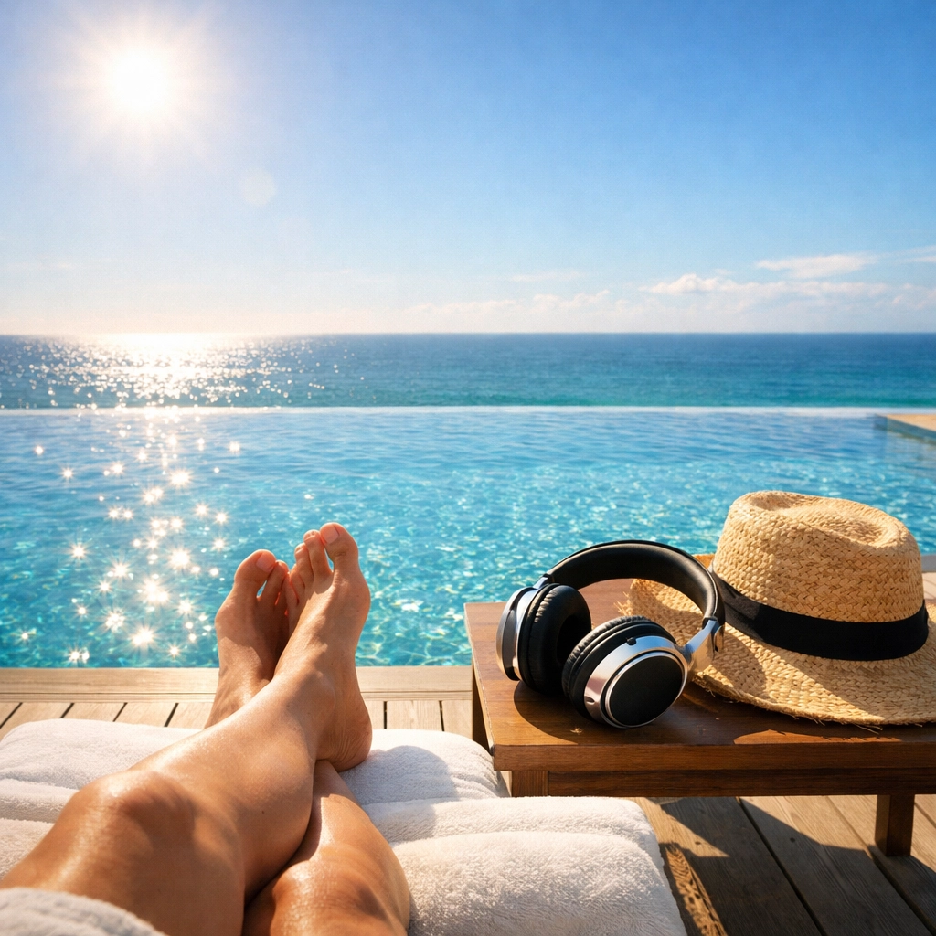 POV of a luxury cruise deck and pool, encouraging readers to start their group cruise planning today.