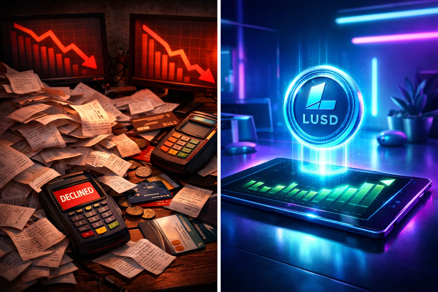 Traditional payment processing costs versus stablecoin Web3 payments showing 99% cost reduction