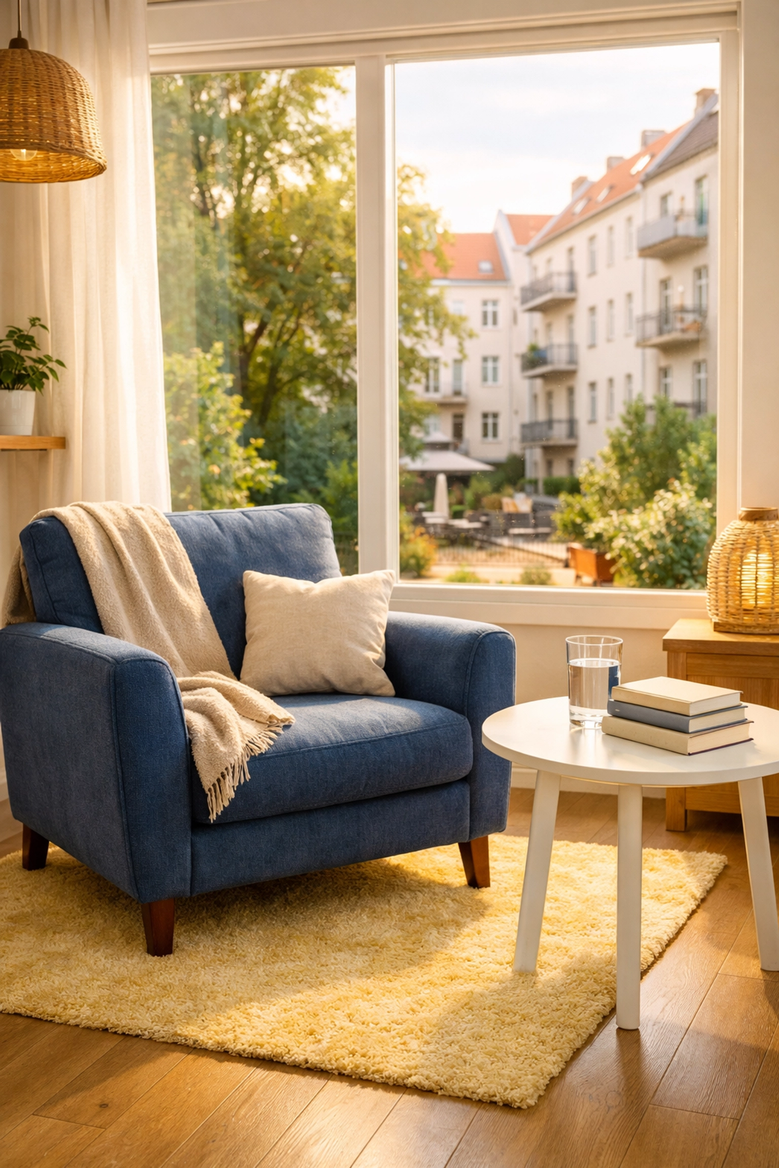 Tidy sunroom in Berlin, MA showing the peaceful results of bi-weekly house cleaning services.