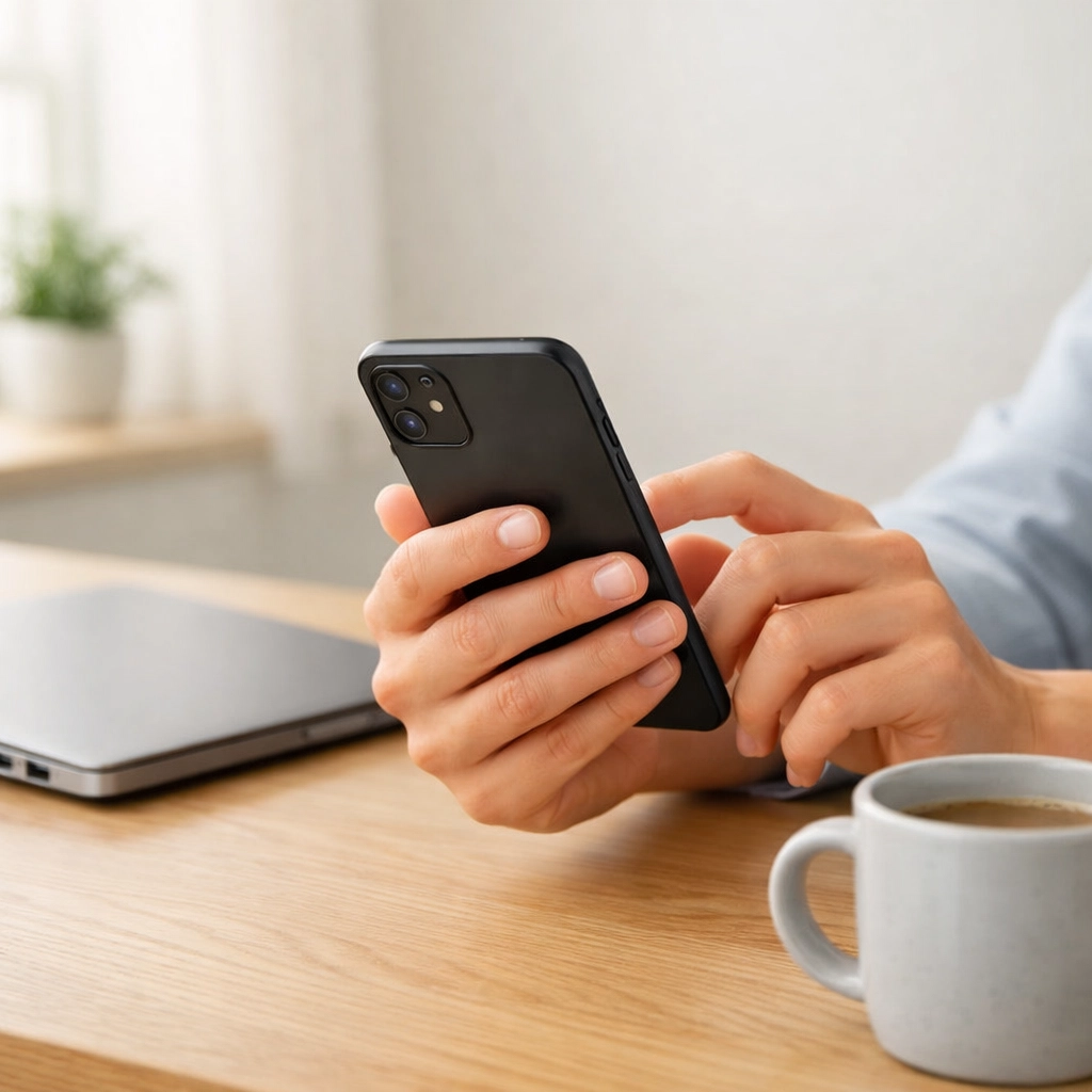Person using a smartphone for an online application to borrow 1000 dollars in Canada quickly.