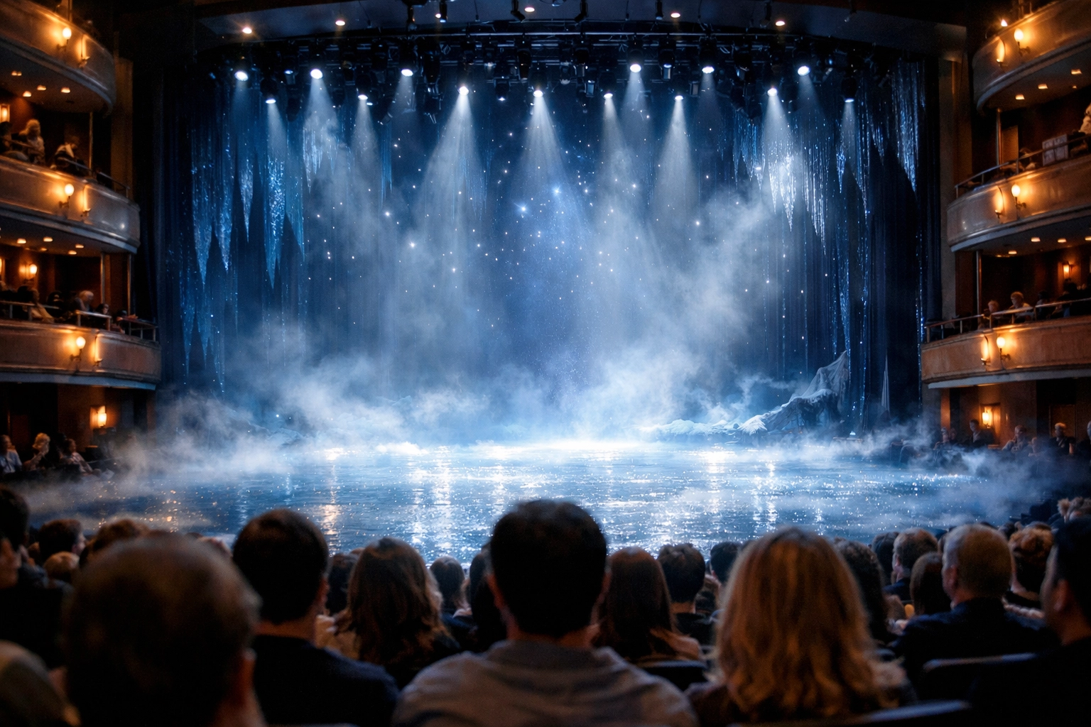 Enchanting blue stage lights for the Frozen musical at the Nampa Civic Center theater. Enchanting blue stage lights for the Frozen musical at the Nampa Civic Center theater.
