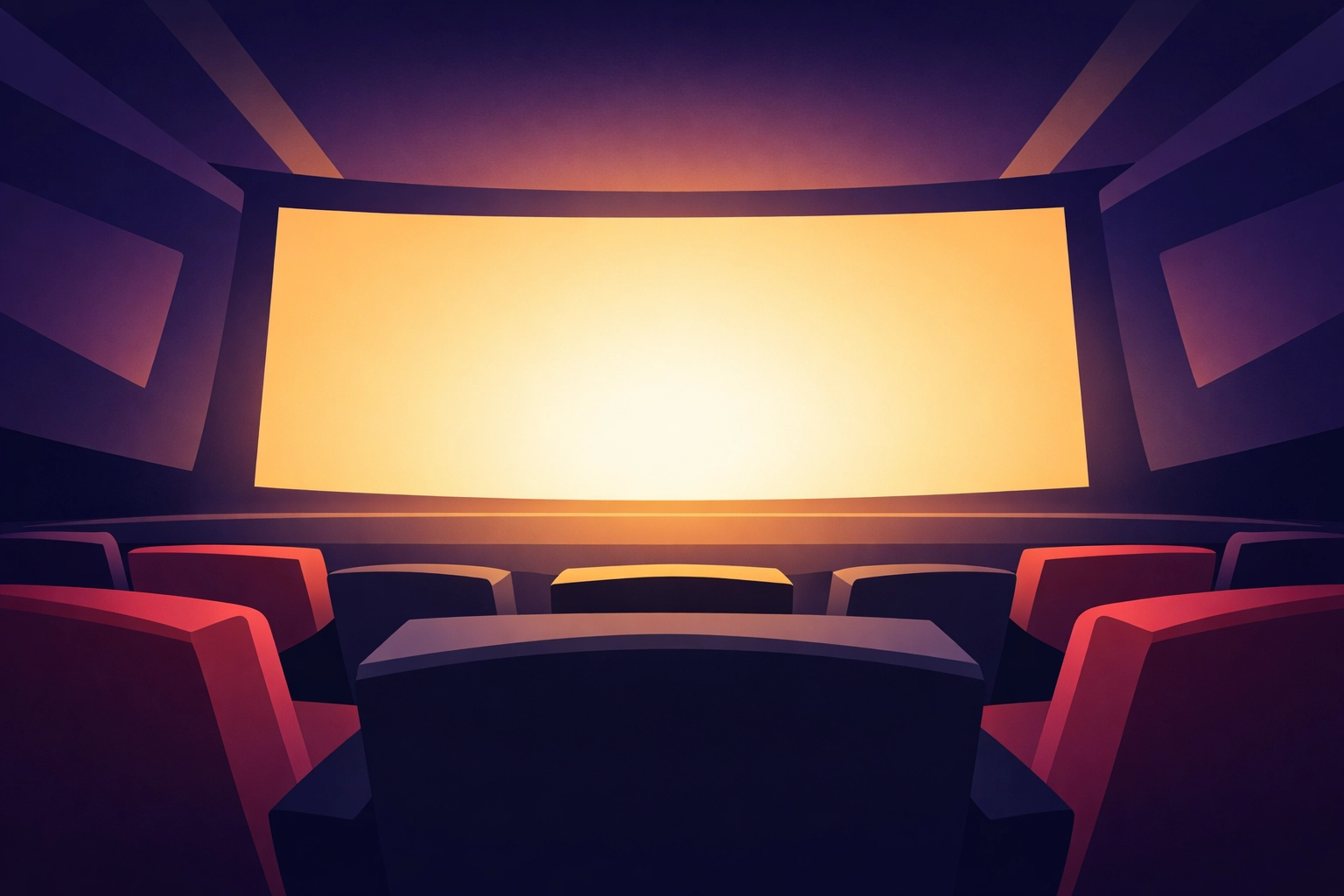 Theater seats facing glowing movie screen representing family film viewing experience