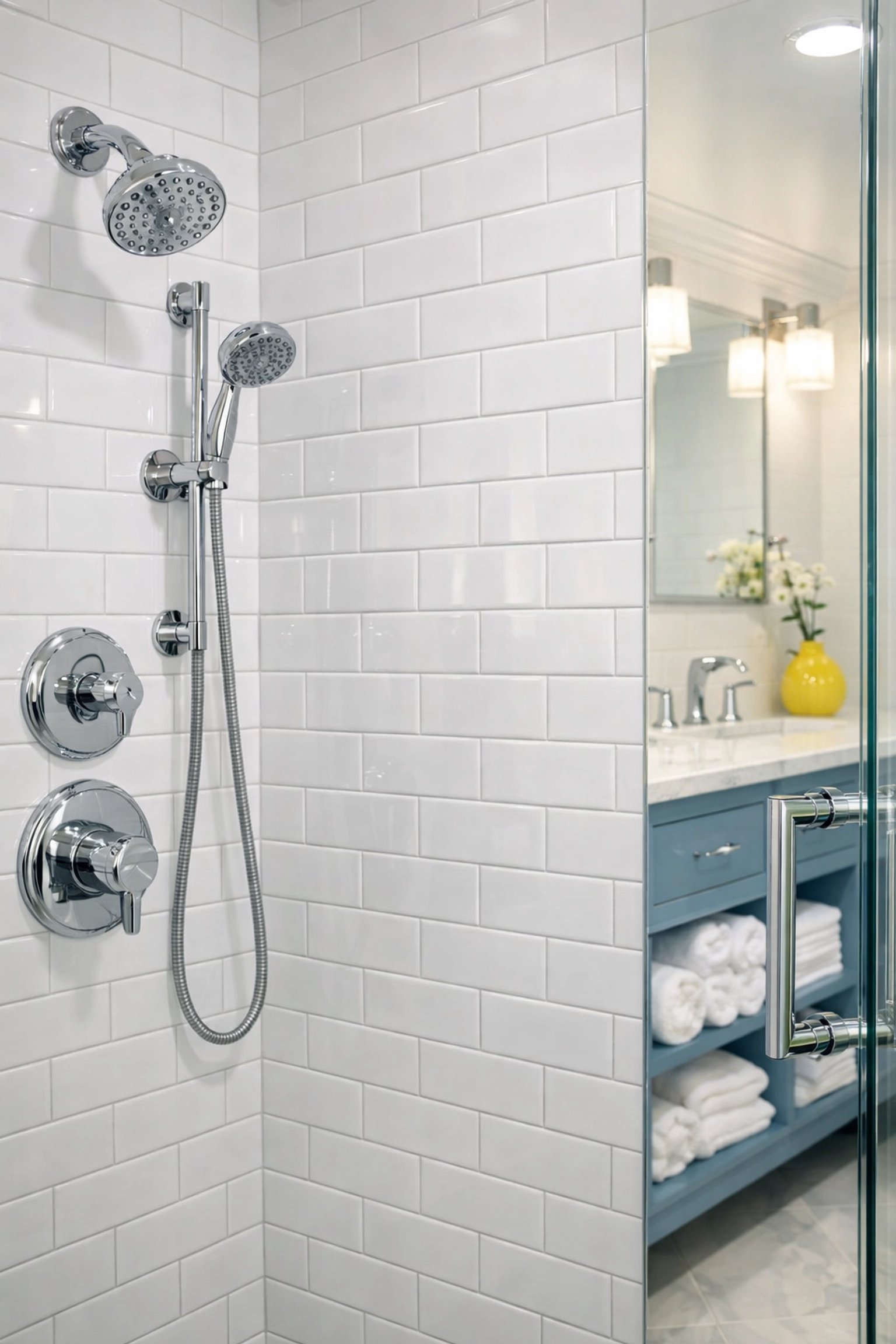 Gleaming white subway tiles and clean grout lines in a Massachusetts home after Deep Cleaning Westford.