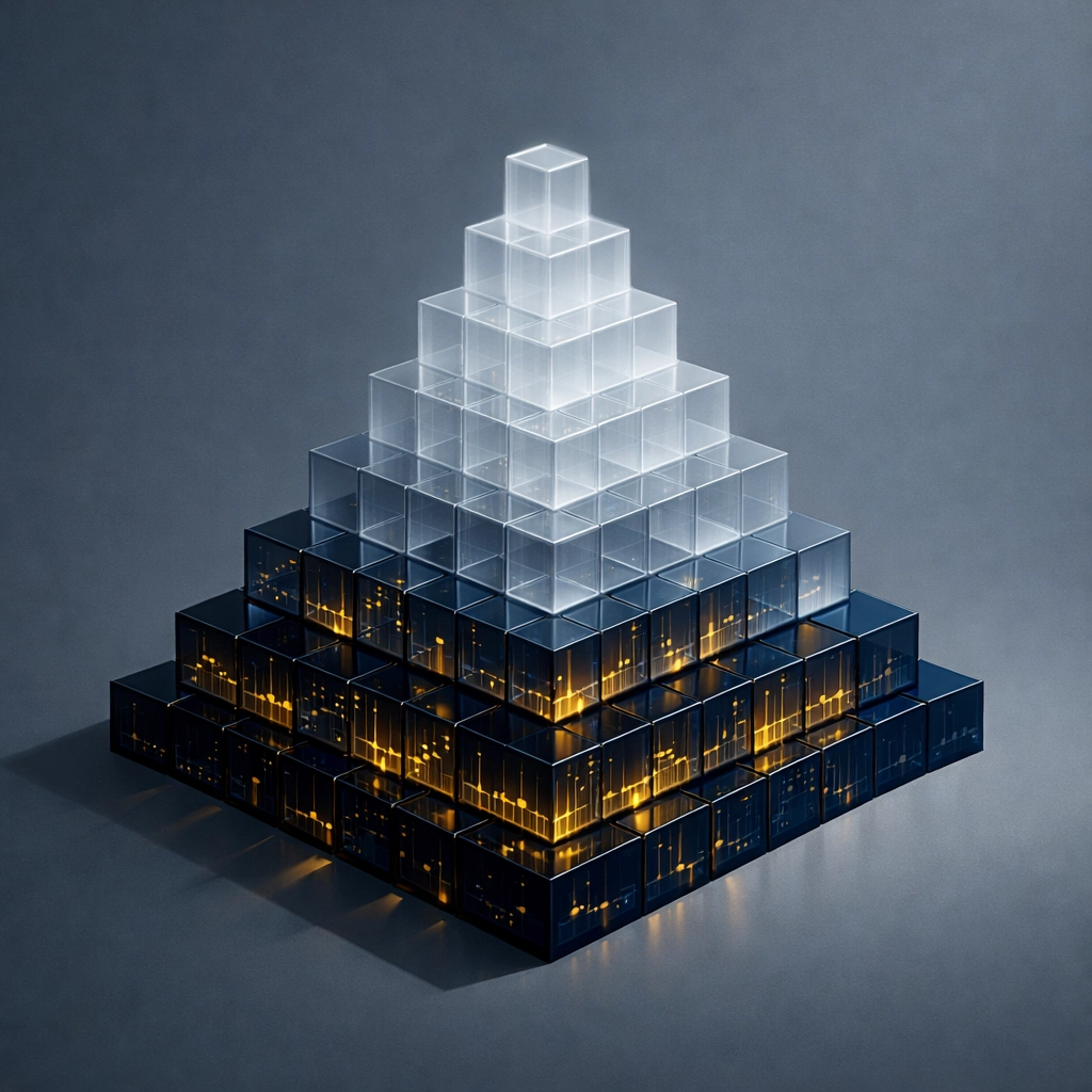 A structured glass pyramid representing an investor-grade financial model built on a solid strategic roadmap.