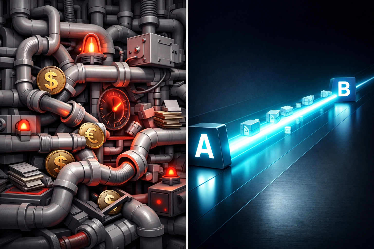 Traditional payment systems vs blockchain instant transactions comparison showing LareScan efficiency